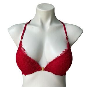 NWT, Victoria's Secret Red Lace Very Sexy Uplift Plunge Front Closure Bra, 32C